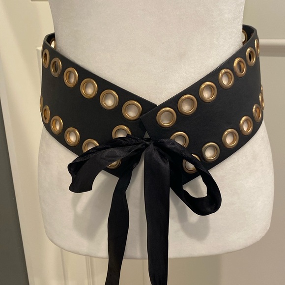 Accessories Vintage 200s Faux Leather Grommet Cinch Ribbon Tie